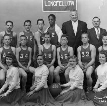 1956 boys basketball team & cheerleaders at Longfellow School