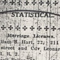 1921 marriage license issued to Bill Hart and Cdv (Leonard) Hart