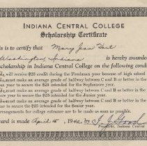 1942 scholarship awarded to Mary Jean Hart