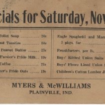 1931 specials at Myers & Williams Grocery Store in Plainville