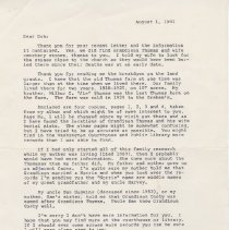 1982 letter about Grandison &amp; Mary Thomas of Daviess County