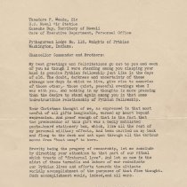 Theodore Meade's letter to the Knights of Pythias in Washington