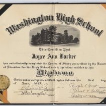 Joyce Ann Barber's 1943 diploma from Washington High School