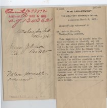 1908 letter to Nelson Horrall about James Johnson