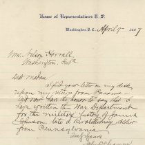 1907 letter to Nelson Horrall about James Johnson