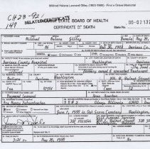 Death certificate for Mildred Helena (Leonard) Gilley 1903-1988)