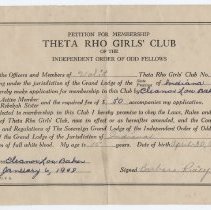 1948 petition for Eleanor Baker to join Theta Rho Girls' Club in Washington