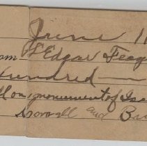 1920 receipt for grave monument for Isaac W. Feagans