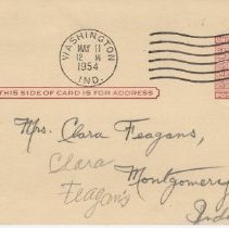 1954 postcard to Clara Evelyn Feagans in Montgomery