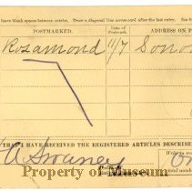 USPS Registered Package Receipt Bill Form No. 1556