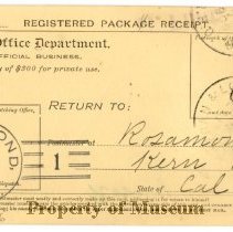 USPS Registered Package Receipt Bill Form No. 1556