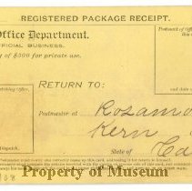 USPS Registered Package Receipt Bill Form No. 1556