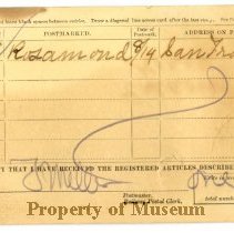 USPS Registered Package Receipt Bill Form No. 1556