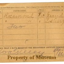 USPS Registered Package Receipt Bill Form No. 1556