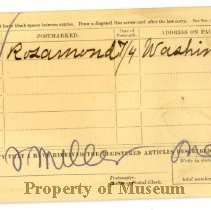 USPS Registered Package Receipt Bill Form No. 1556