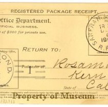 USPS Registered Package Receipt Bill Form No. 1556