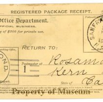 USPS Registered Package Receipt Bill Form No. 1556