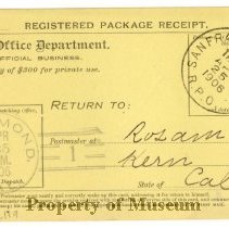 USPS Registered Package Receipt Bill Form No. 1556