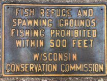 Sign posted below the Rest Lake Dam ca 1950s-60s