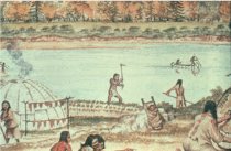 Ojibwe village showing seasonal activities
