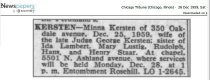 Minna Staar Kersten obituary 12/1959