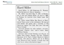 Harel Miller obituary 1982