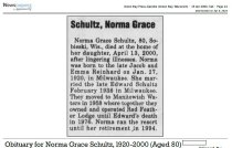 2000 obituary for Norma Schultz
