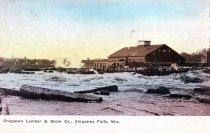 Postcard of river drive logging at the mill