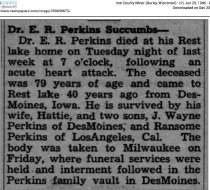 June 1945 E.R. Perkins obit