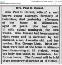 1908 Paul Durant's first wife, Wentworth's mother dies