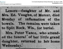 1898- Vance's granddaughter dies