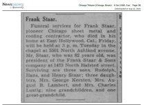 Frank Staar Obituary 1940