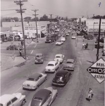 WC Businesses, Buildings, Street Views, Main St., Mt. Diablo Blvd., Transportation, Arthur's, Van's Repairs, Florsheim Shoes, Bi-Rite Stores, Burns, Marshall Real Estate, Texaco, Manufacturers Outlet Store, Bank of America, First Savings, Las Palmas