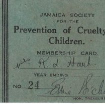 Jamaica Society for the Prevention of Cruelty Children Membership Card