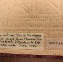Label on back of quilt