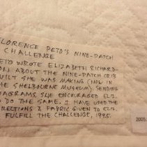 Label on back of quilt