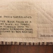 Label on back of quilt