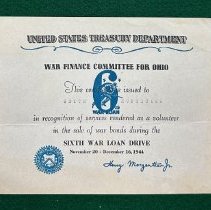 Certificate Recognizing Edith Hunsicker for War Bond Sales, 4th Drive