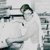 Irv Waxman volunteering at hospital kitchen on Christmas