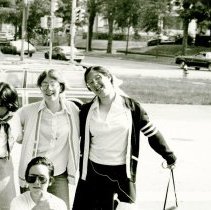 Campers dressed for "Fifties Day" outside Temple Beth-El