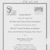 Invitation to Attend 26th Annual Institute on Judaism