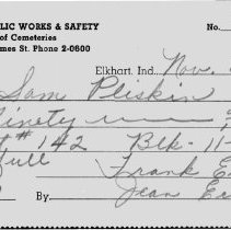 Cemetery Deed for Sam and Mary Pliskin