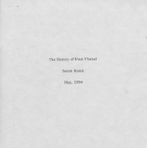 The History of B'Nai Y'Israel" by Sarah Rosen
