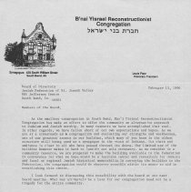 Letter to Board of Directors of the Jewish Federation of St. Joseph Valley