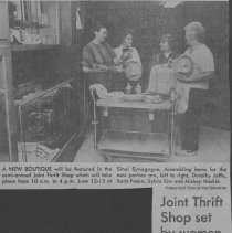 Newspaper article announcing Joint Thrift Shop