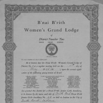 Charter certificate for B'nai B'rith Junior Girls Auxiliary