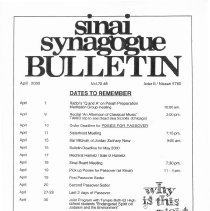 Sinai Synagogue Bulletin, April 2009, Vol. 70, #8
