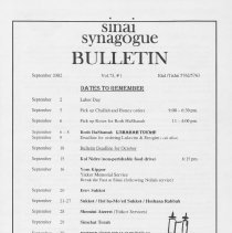 Sinai Synagogue Bulletin, September, 2002, Vol 73, #1