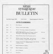 Sinai Synagogue Bulletin, June/July/August, 2003, Vol. 73, #10