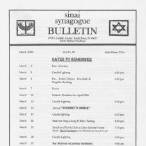 Sinai Synagogue Bulletin, March, 2004, Vol. 74, #7
